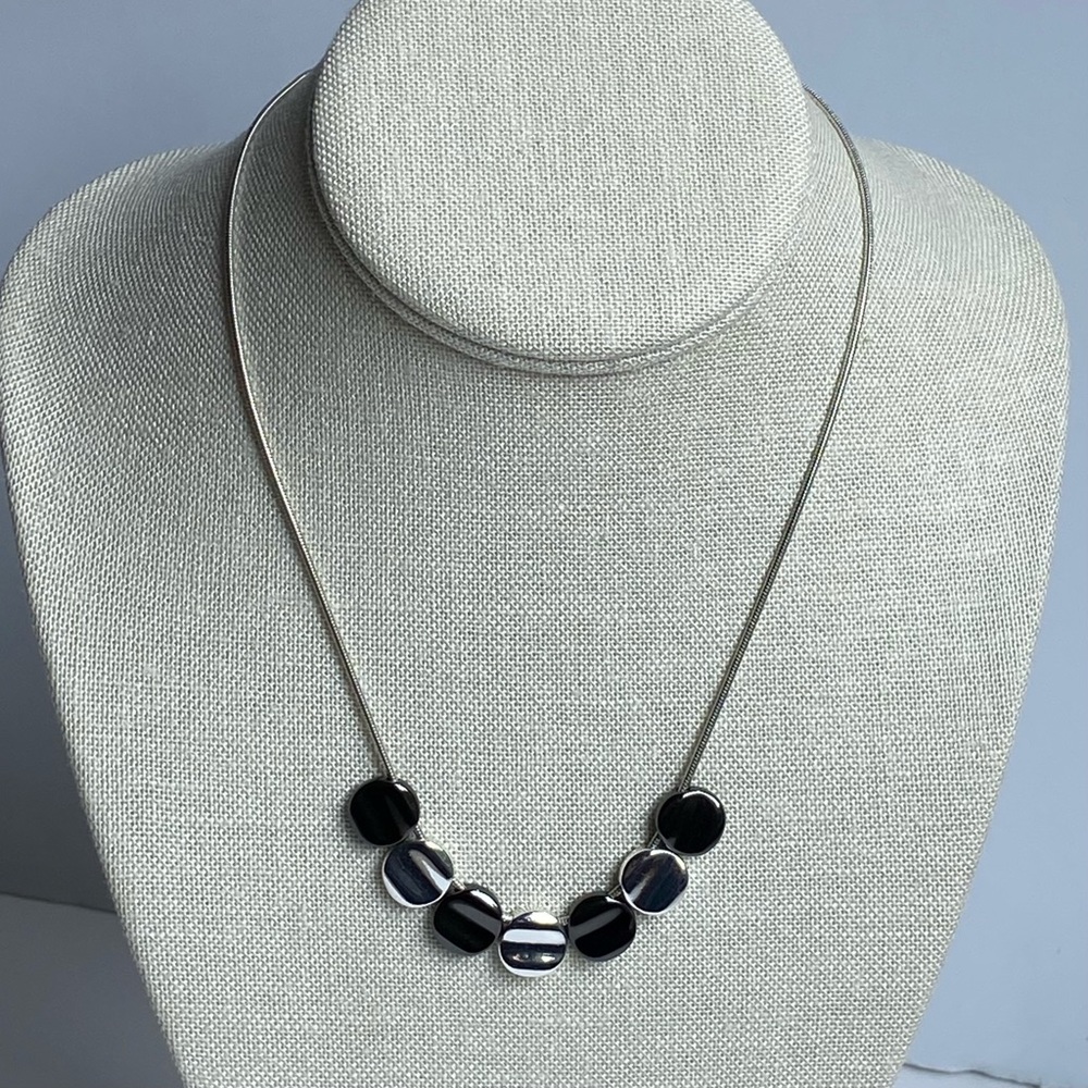 Monet Silver Tone Necklace Gray And Silver Disks EUC Mint Cond 16” - 19” Circles